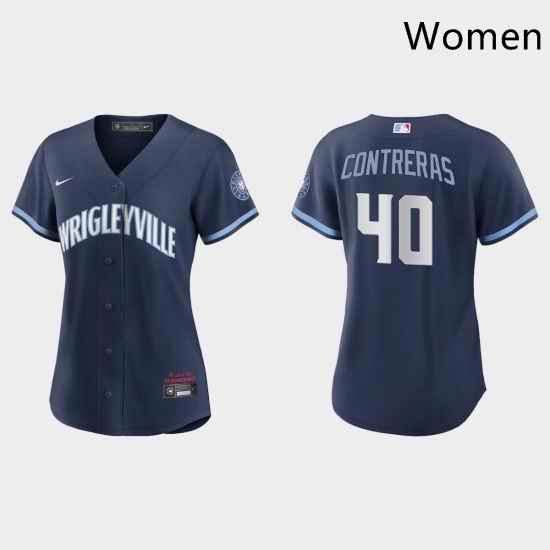 Chicago Cubs 40 Willson Contreras Women Nike 2021 City Connect Navy MLB Jersey